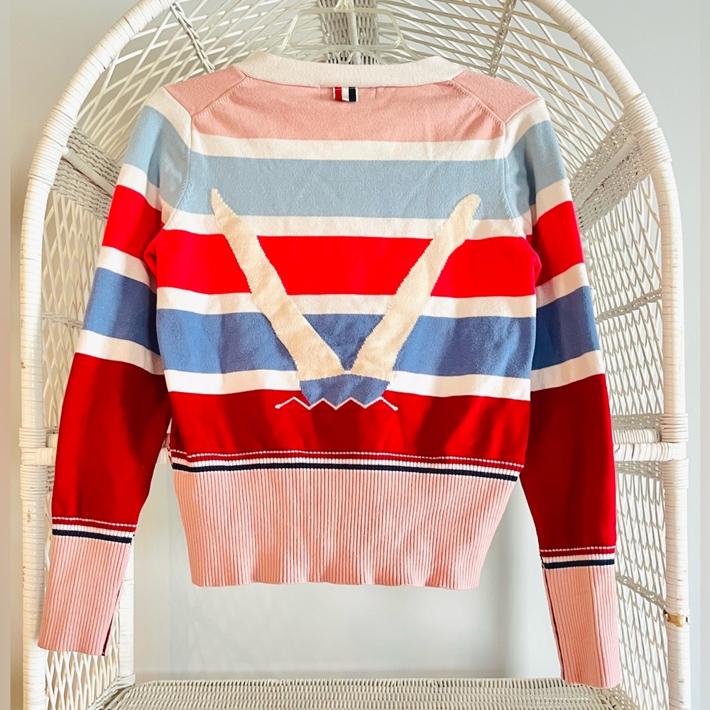 Thom Browne Swimmer Leg Intarsia Women’s Cardigan Rainbow Stripe RARE Sold Out